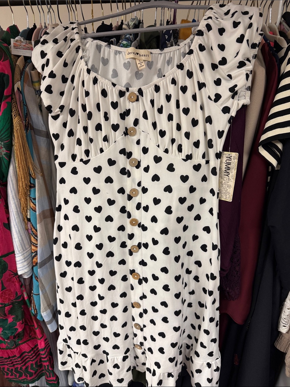 Derek Heart White Sweetheart Button-Front Heart Print dress